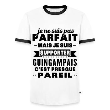 Not perfect but I'm a Guingamp supporter - Men's Ringer Shirt - white/black - Front - AI Model Female 172 light (172cm) & AI Model Male 178 dark (178cm)