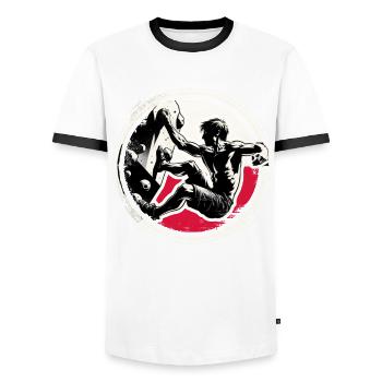 Poland Climber – Escalade de bloc en détresse - T-shirt contrasté Homme - blanc/noir - Devant - AI Model Female 172 light (172cm) & AI Model Male 178 dark (178cm)