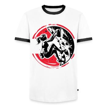 Austrian Climber – Distressed Boulderer Climbing - Men's Ringer Shirt - white/black - Front - AI Model Female 172 light (172cm) & AI Model Male 178 dark (178cm)