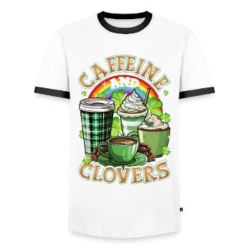 St. Patrick's Day Kaffee, Koffein und Klee - Männer Kontrast-T-Shirt - Weiß/Schwarz - Vorne - AI Model Female 172 light (172cm) & AI Model Male 178 dark (178cm)