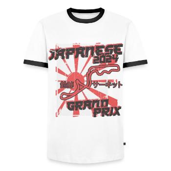 Japanese Grand Prix Suzuka Circuit 2024 Season - Men's Ringer Shirt - white/black - Front - AI Model Female 172 light (172cm) & AI Model Male 178 dark (178cm)