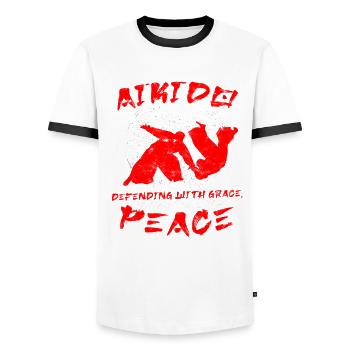 Aikidoka Aikido - Men's Ringer Shirt - white/black - Front - AI Model Female 172 light (172cm) & AI Model Male 178 dark (178cm)
