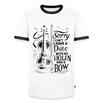 Désolé, je ne peux pas, j’ai un rendez-vous avec mon violon et un si - T-shirt contrasté Homme - blanc/noir - Devant - AI Model Female 172 light (172cm) & AI Model Male 178 dark (178cm)