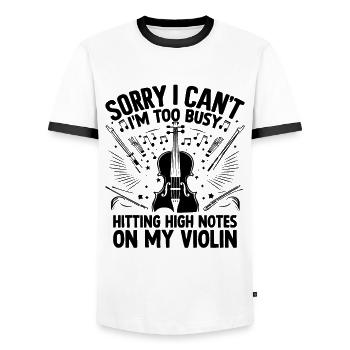 Sorry I Can't I'm Too Busy Hitting High Notes On M - Men's Ringer Shirt - white/black - Front - AI Model Female 172 light (172cm) & AI Model Male 178 dark (178cm)