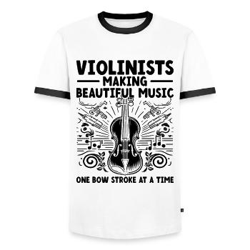 Violonistes faisant de la belle musique un coup d’archet a - T-shirt contrasté Homme - blanc/noir - Devant - AI Model Female 172 light (172cm) & AI Model Male 178 dark (178cm)