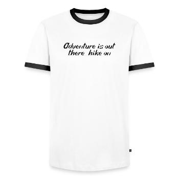 Hiking - Adventure is out there, hike on - Men's Ringer Shirt - white/black - Front - AI Model Female 172 light (172cm) & AI Model Male 178 dark (178cm)