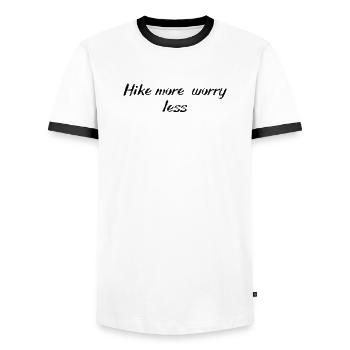 Hiking - Hike more, worry less - Men's Ringer Shirt - white/black - Front - AI Model Female 172 light (172cm) & AI Model Male 178 dark (178cm)