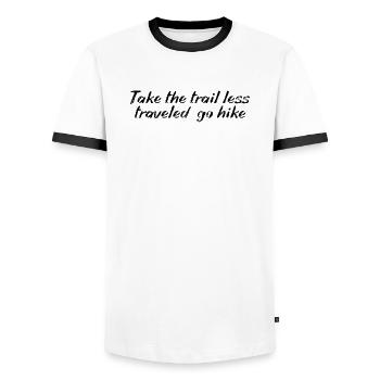 Hiking - Take the trail less traveled, go hike - Men's Ringer Shirt - white/black - Front - AI Model Female 172 light (172cm) & AI Model Male 178 dark (178cm)