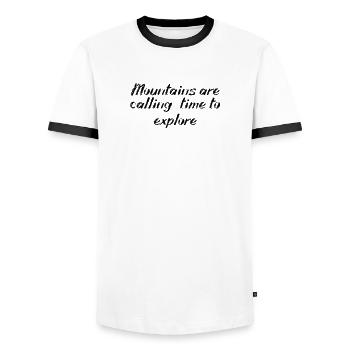 Hiking - Mountains are calling, time to explore - Men's Ringer Shirt - white/black - Front - AI Model Female 172 light (172cm) & AI Model Male 178 dark (178cm)