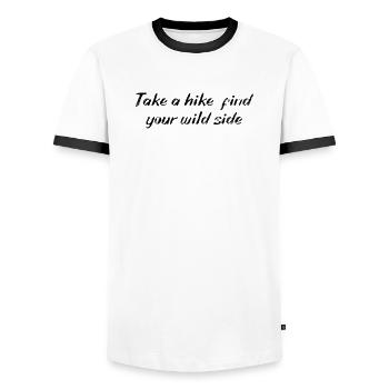 Hiking - Take a hike, find your wild side - Men's Ringer Shirt - white/black - Front - AI Model Female 172 light (172cm) & AI Model Male 178 dark (178cm)