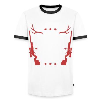 Hunting Hunting Deer Hunting Wild Boar Hunting Hunter - Men's Ringer Shirt - white/black - Front - AI Model Female 172 light (172cm) & AI Model Male 178 dark (178cm)