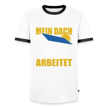 Mein Dach arbeitet härter als ich - Photovoltaik - Männer Kontrast-T-Shirt - Weiß/Schwarz - Vorne - AI Model Female 172 light (172cm) & AI Model Male 178 dark (178cm)