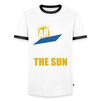 Harvest the sun - Photovoltaics - Solar energy - Men's Ringer Shirt - white/black - Front - AI Model Female 172 light (172cm) & AI Model Male 178 dark (178cm)