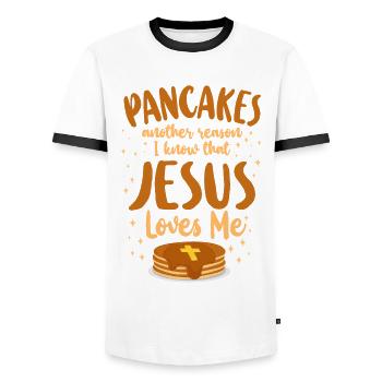 Crêpes Amoureux Enfants Jésus Foi - T-shirt contrasté Homme - blanc/noir - Devant - AI Model Female 172 light (172cm) & AI Model Male 178 dark (178cm)