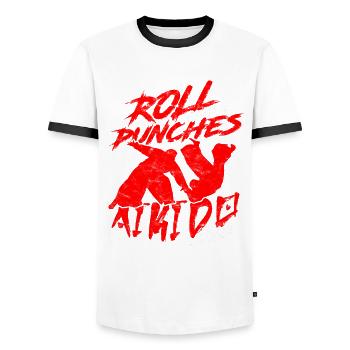 Aikidoka Roll With The Punches Aikido Style - Men's Ringer Shirt - white/black - Front - AI Model Female 172 light (172cm) & AI Model Male 178 dark (178cm)