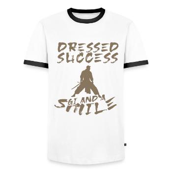 Aikido Dressed For Success GI And A Smile - Men's Ringer Shirt - white/black - Front - AI Model Female 172 light (172cm) & AI Model Male 178 dark (178cm)