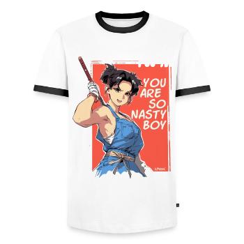 Du bist frech! Anime-Mädchen mit Stock - Männer Kontrast-T-Shirt - Weiß/Schwarz - Vorne - AI Model Female 172 light (172cm) & AI Model Male 178 dark (178cm)
