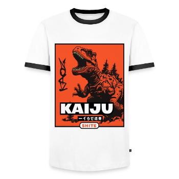 Caca de Kaiju, dinosaure Dino - T-shirt contrasté Homme - blanc/noir - Devant - AI Model Female 172 light (172cm) & AI Model Male 178 dark (178cm)