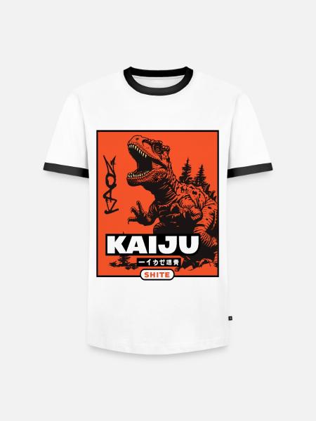 Kaiju Poop, Dinosaur Dino - Men's Ringer Shirt - white/black