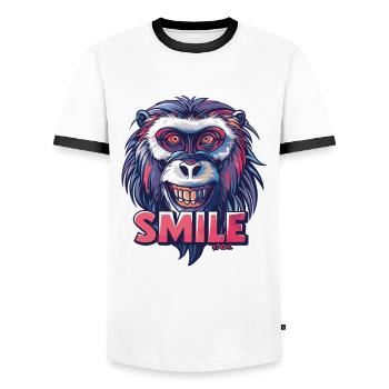 Souriez, singe, souriez - T-shirt contrasté Homme - blanc/noir - Devant - AI Model Female 172 light (172cm) & AI Model Male 178 dark (178cm)