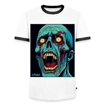 A screaming green skull zombie - Men's Ringer Shirt - white/black - Front - AI Model Female 172 light (172cm) & AI Model Male 178 dark (178cm)