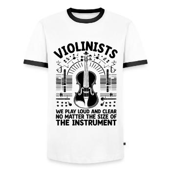 Violonistes Nous Jouons Lound Et Clair Peu Importe Le S - T-shirt contrasté Homme - blanc/noir - Devant - AI Model Female 172 light (172cm) & AI Model Male 178 dark (178cm)