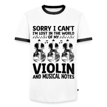 Sorry I Can't I'm Lost In The World Of My Violin V - Men's Ringer Shirt - white/black - Front - AI Model Female 172 light (172cm) & AI Model Male 178 dark (178cm)