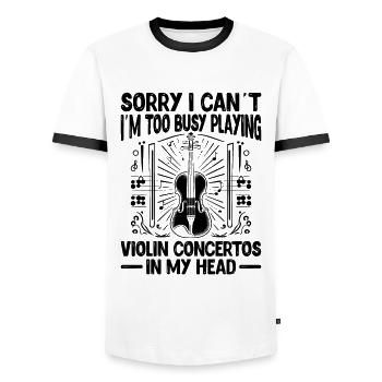 Sorry I Can't I'm Too Busy Playing Violin Concerto - Men's Ringer Shirt - white/black - Front - AI Model Female 172 light (172cm) & AI Model Male 178 dark (178cm)