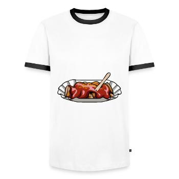 Ich brauche keine Therapie - nur Currywurst - Männer Kontrast-T-Shirt - Weiß/Schwarz - Vorne - AI Model Female 172 light (172cm) & AI Model Male 178 dark (178cm)
