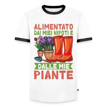 Powered by Grandchildren And Plants Design - Men's Ringer Shirt - white/black - Front - AI Model Female 172 light (172cm) & AI Model Male 178 dark (178cm)