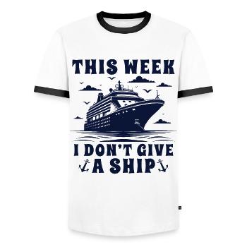 Cette semaine, je ne donne pas de navire - T-shirt contrasté Homme - blanc/noir - Devant - AI Model Female 172 light (172cm) & AI Model Male 178 dark (178cm)