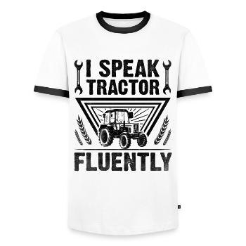 Mécanicien agricole Drôle de tracteur Mécanique Ferme - T-shirt contrasté Homme - blanc/noir - Devant - AI Model Female 172 light (172cm) & AI Model Male 178 dark (178cm)