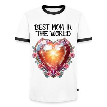 Mother's Day. Liebe, Beste Mutter, Herz, Blumen, - Männer Kontrast-T-Shirt - Weiß/Schwarz - Vorne - AI Model Female 172 light (172cm) & AI Model Male 178 dark (178cm)