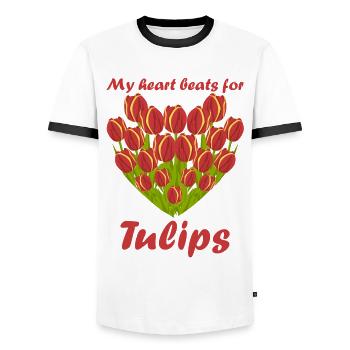 Tulipes Fleurs Coeur Jardin Tulipe - T-shirt contrasté Homme - blanc/noir - Devant - AI Model Female 172 light (172cm) & AI Model Male 178 dark (178cm)