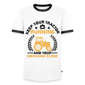 Mécanicien agricole Drôle de tracteur Mécanique Ferme - T-shirt contrasté Homme - blanc/noir - Devant - AI Model Female 172 light (172cm) & AI Model Male 178 dark (178cm)