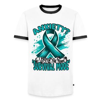 Anxiety Disorder Anxiety? I Prefer Term Suvival Mode - Men's Ringer Shirt - white/black - Front - AI Model Female 172 light (172cm) & AI Model Male 178 dark (178cm)