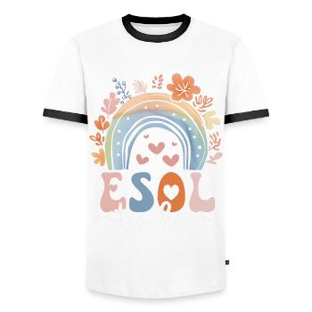 English Teacher English Teacher ESOL Teacher - Men's Ringer Shirt - white/black - Front - AI Model Female 172 light (172cm) & AI Model Male 178 dark (178cm)