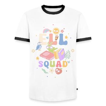 English Teacher English Teacher Tutor - Men's Ringer Shirt - white/black - Front - AI Model Female 172 light (172cm) & AI Model Male 178 dark (178cm)
