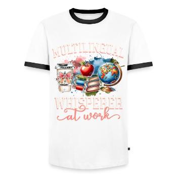 Englischlehrer Englischlehrerin Multilingual - Männer Kontrast-T-Shirt - Weiß/Schwarz - Vorne - AI Model Female 172 light (172cm) & AI Model Male 178 dark (178cm)