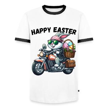 Frohe Ostern Bunny Motorrad Cool Biker Osterhase - Männer Kontrast-T-Shirt - Weiß/Schwarz - Vorne - AI Model Female 172 light (172cm) & AI Model Male 178 dark (178cm)