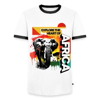 Africa Elephant Nature Adventure Wilderness Safari - Men's Ringer Shirt - white/black - Front - AI Model Female 172 light (172cm) & AI Model Male 178 dark (178cm)