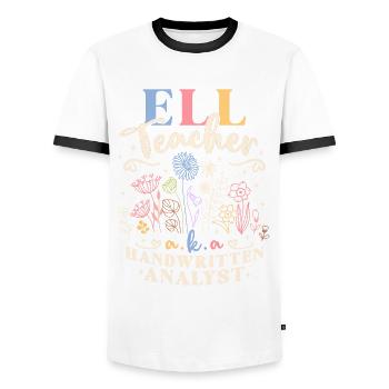 Professeur d’anglais Professeur de langue Anglais - T-shirt contrasté Homme - blanc/noir - Devant - AI Model Female 172 light (172cm) & AI Model Male 178 dark (178cm)
