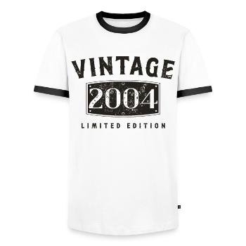 Birthday 2004 Limited Edition Vintage 2004 - Men's Ringer Shirt - white/black - Front - AI Model Female 172 light (172cm) & AI Model Male 178 dark (178cm)