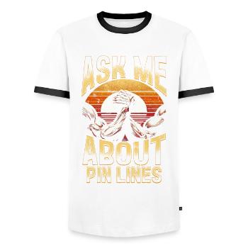 Armdrücken Armwrestling Ask Me About Pin Lines - Men's Ringer Shirt - white/black - Front - AI Model Female 172 light (172cm) & AI Model Male 178 dark (178cm)