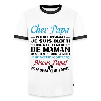 Originelle Schwangerschaftsanzeige für werdende Väter - Männer Kontrast-T-Shirt - Weiß/Schwarz - Vorne - AI Model Female 172 light (172cm) & AI Model Male 178 dark (178cm)