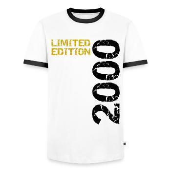 2000 Limited Edition Birthday Gift Wife Husband - Men's Ringer Shirt - white/black - Front - AI Model Female 172 light (172cm) & AI Model Male 178 dark (178cm)