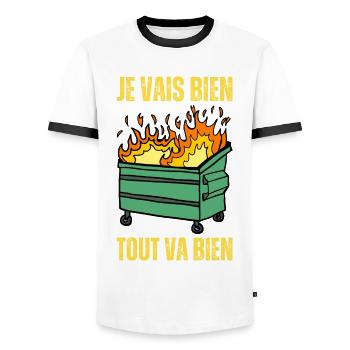 Tout Va Bien Je Vais Bien Mal Feu Benne A Ordures - T-shirt contrasté Homme - blanc/noir - Devant - AI Model Female 172 light (172cm) & AI Model Male 178 dark (178cm)