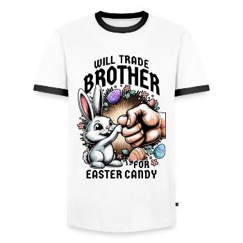 Will Trade Brother For Easter Candy - Men's Ringer Shirt - white/black - Front - AI Model Female 172 light (172cm) & AI Model Male 178 dark (178cm)