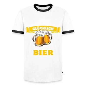 Geld allein macht nicht glücklich - aber Bier - Männer Kontrast-T-Shirt - Weiß/Schwarz - Vorne - AI Model Female 172 light (172cm) & AI Model Male 178 dark (178cm)