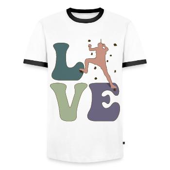 LOVE Wandklettern Indoor Wandkletterer Bouldering - Männer Kontrast-T-Shirt - Weiß/Schwarz - Vorne - AI Model Female 172 light (172cm) & AI Model Male 178 dark (178cm)